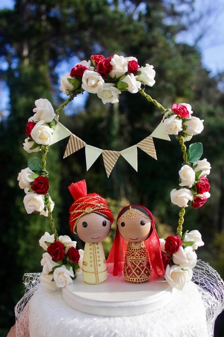 Indian Couple Wooden Cake Topper for Wedding