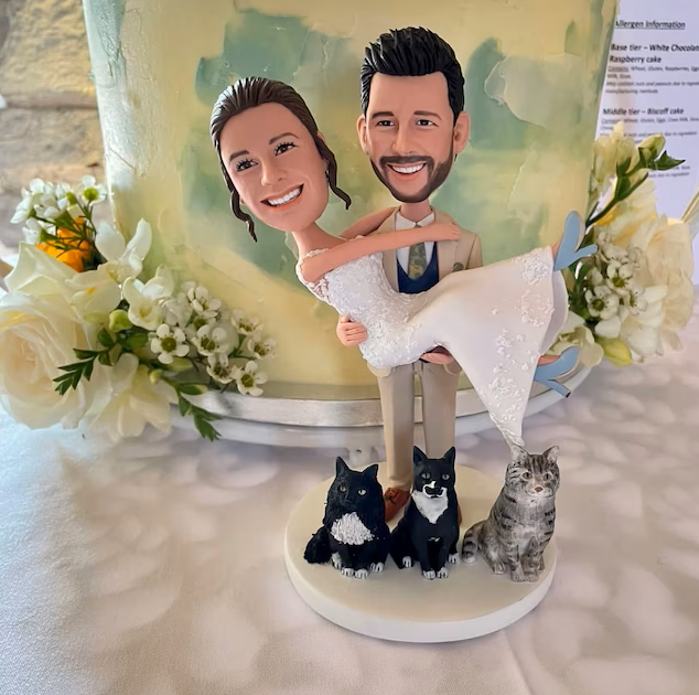 Wedding Couple with Pets Cake Topper