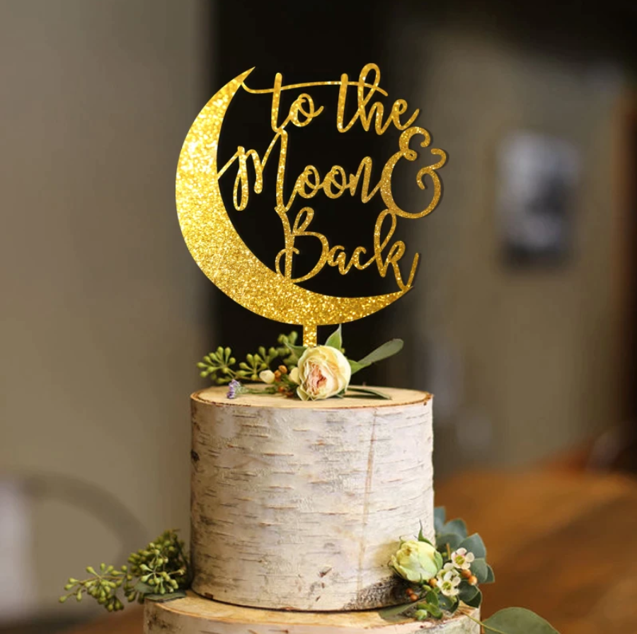 Sparkling To the Moon and Back Cake Topper