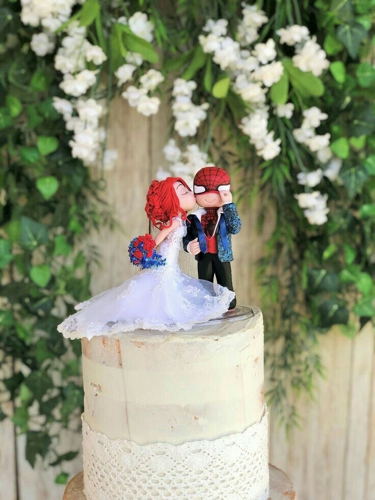 Spider Man themed Wedding Couple Cake Topper