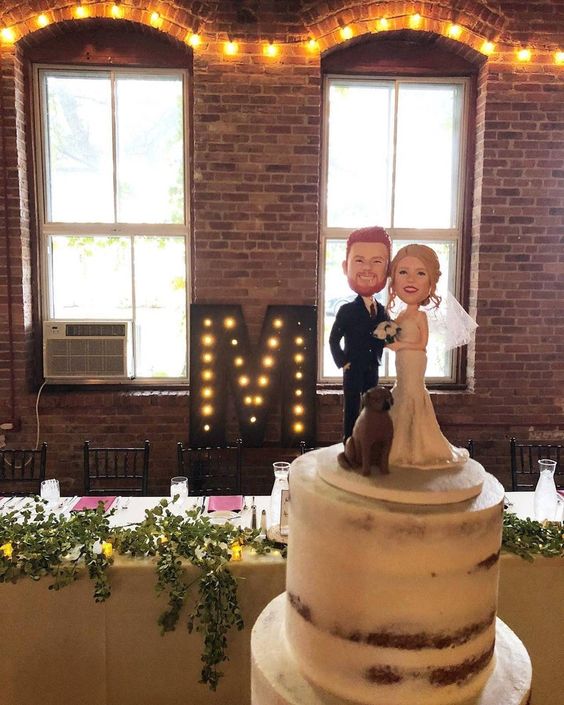 Bride and Groom with Pet Cake Topper