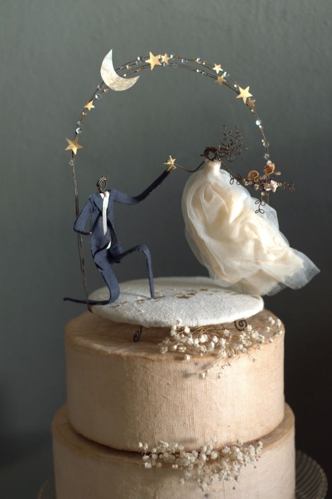 Wire Couple Art Wedding themed Cake Topper