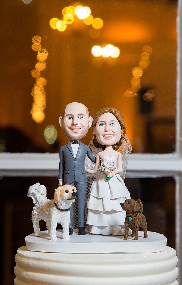 Lovely Couple and Two Pets Cake Topper for Wedding