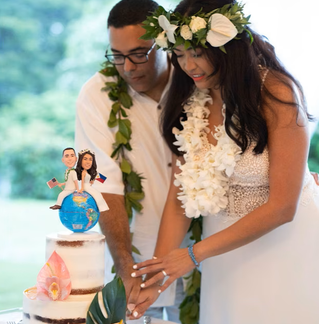 Travel the World Couple Wedding Cake Topper