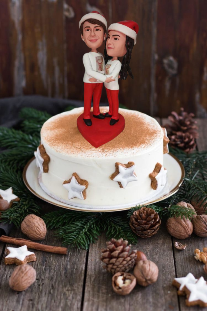 Couple wearing Christmas Cap Cake Topper for Christmas 