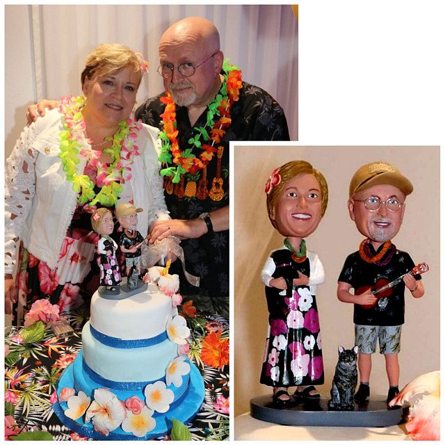 Hawaiian Old couple Bobbleheads cake toppers