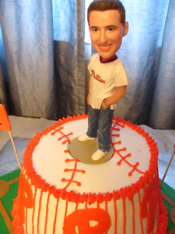 Philadelphia Phillies-themed cake and cake topper