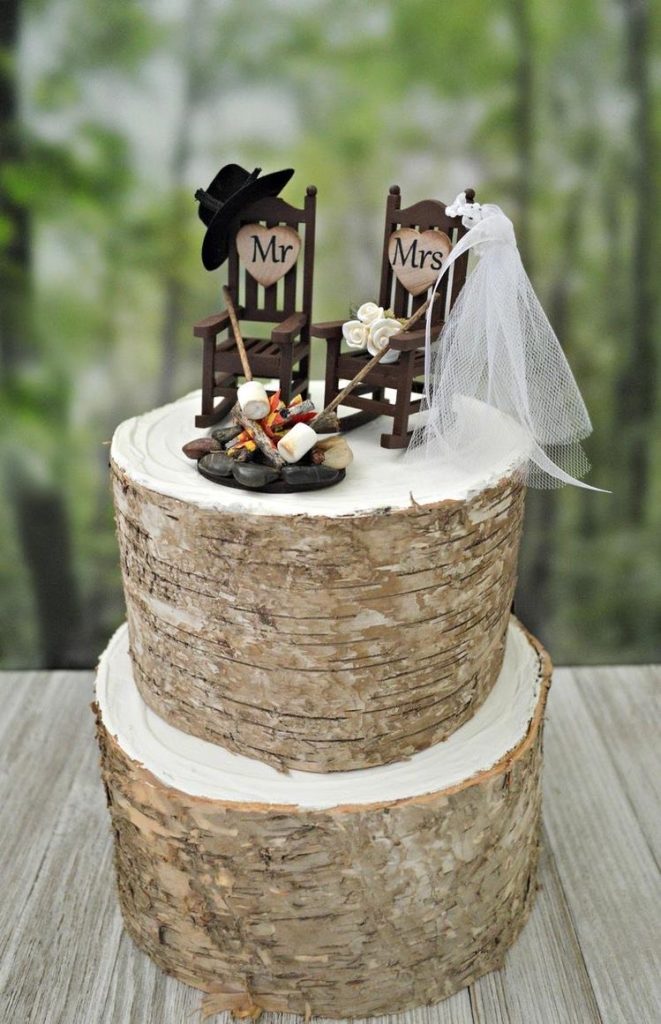 Miniature rocking chair campfire marshmallow wedding cake topper