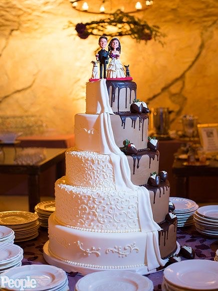 The split cake and couple with pets cake toppers