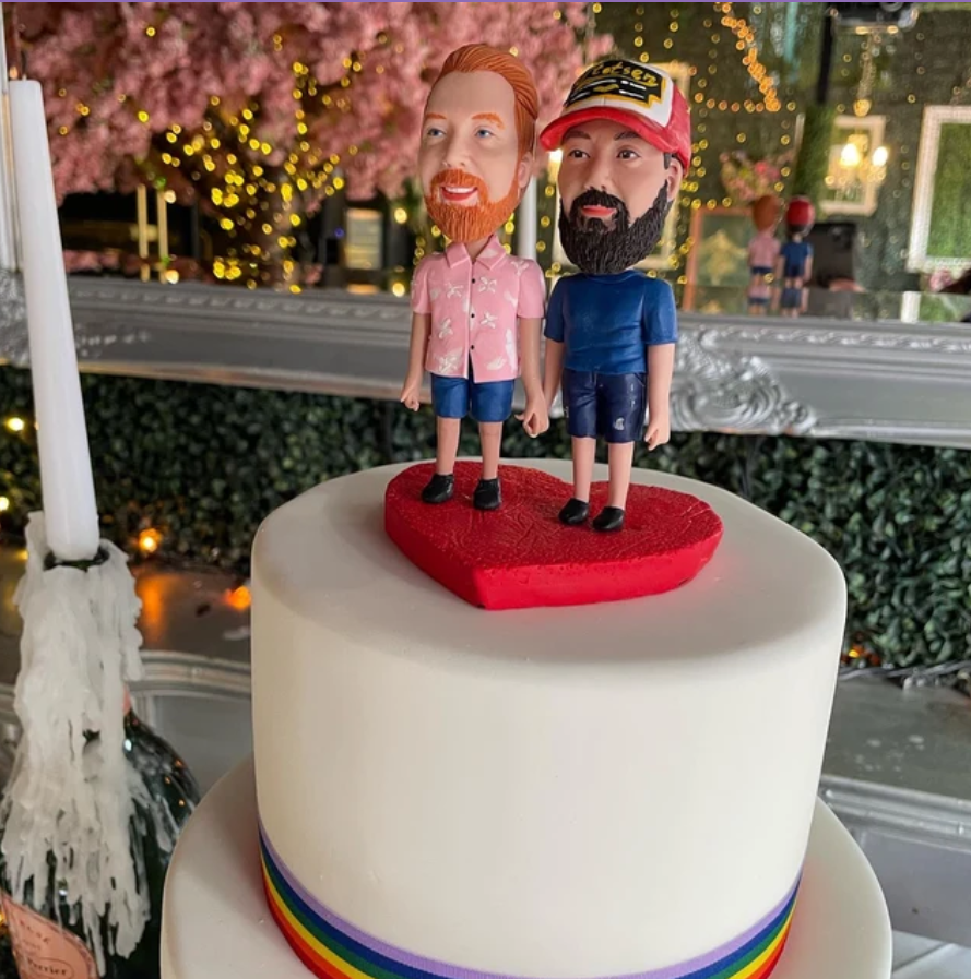 Hand-sculpted Gay Couple figurine cake topper