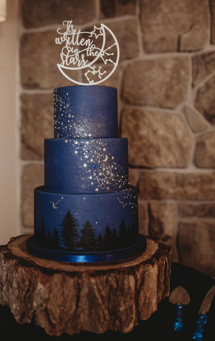 Stars and Moon Themed Wedding cake and Cake Topper