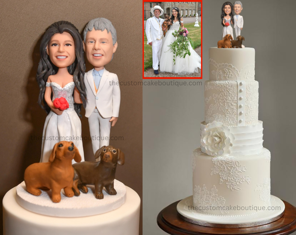 Couple with Pets Wedding Cake Topper