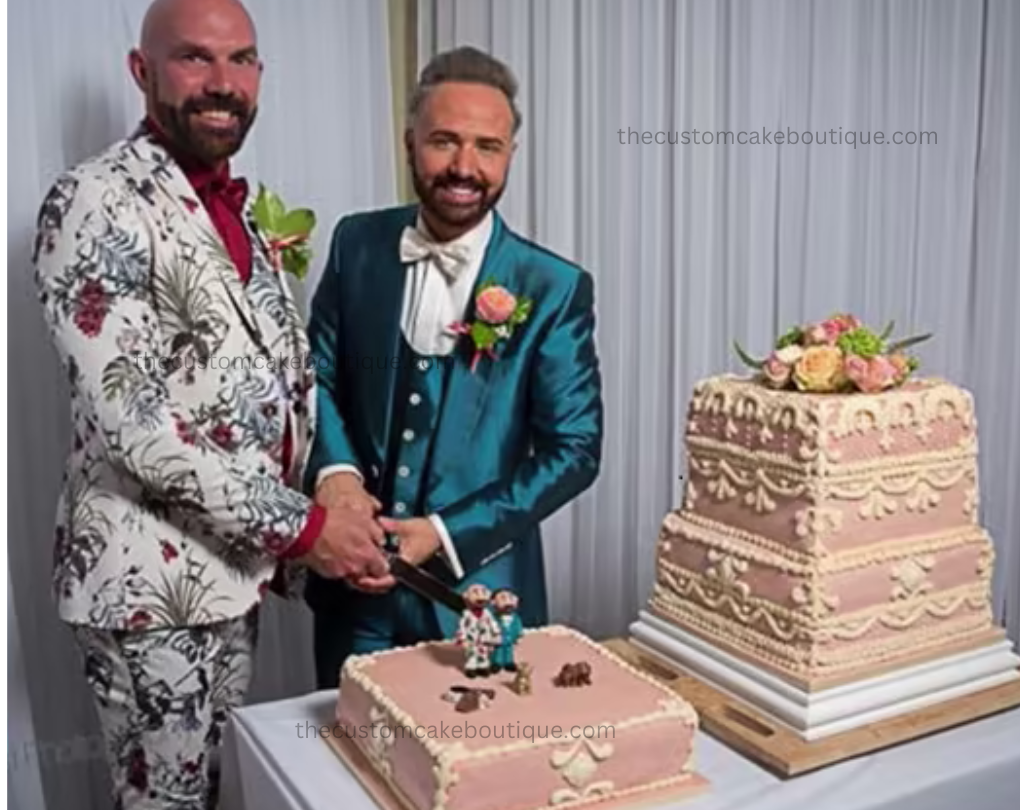 Gay Wedding Cake Topped with Couple Miniatures